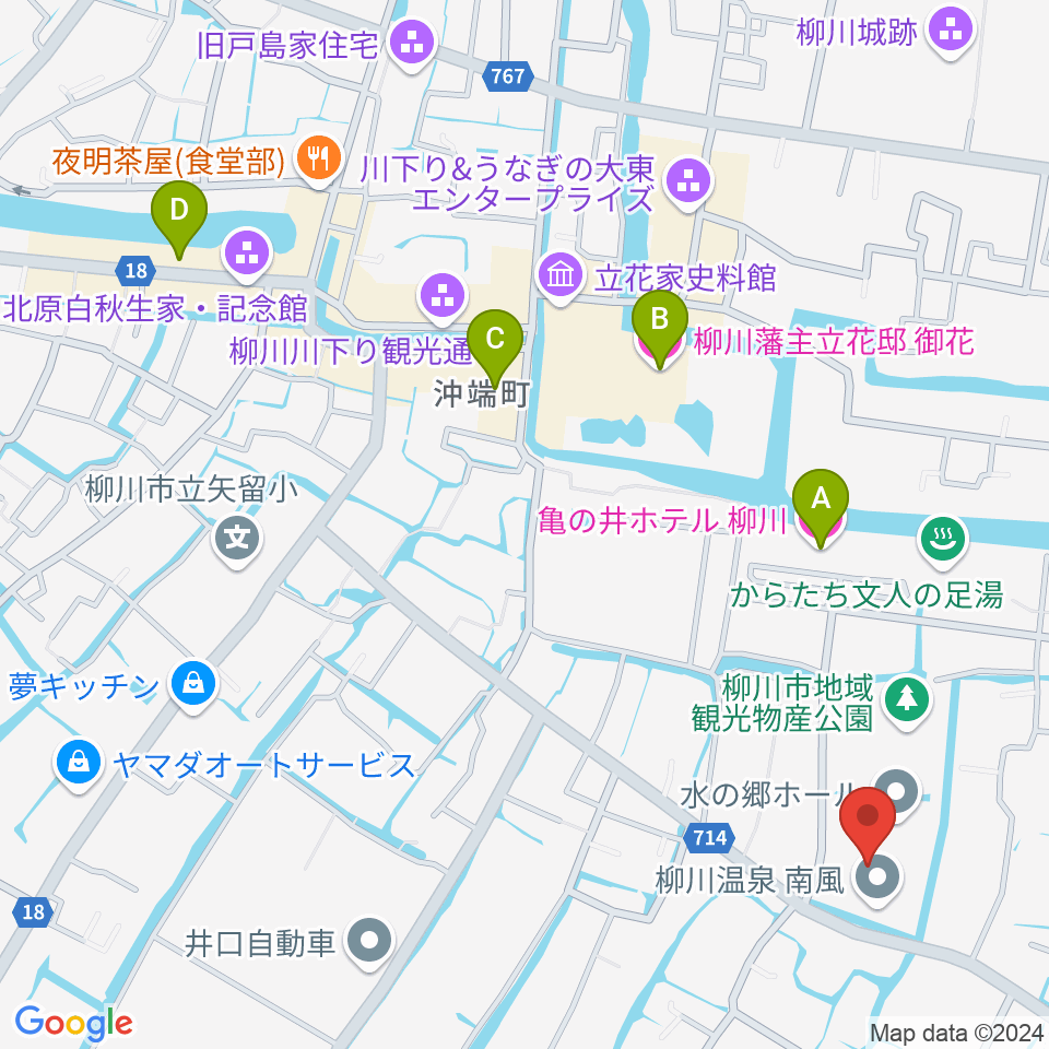 柳川総合保健福祉センター 水の郷ホール周辺のホテル一覧地図