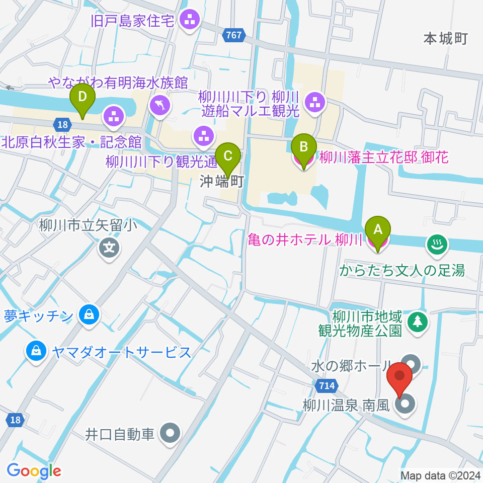 柳川総合保健福祉センター 水の郷ホール周辺のホテル一覧地図