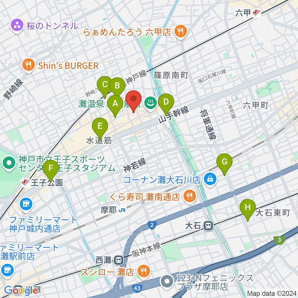 神戸マンボーギター教室周辺のホテル一覧地図