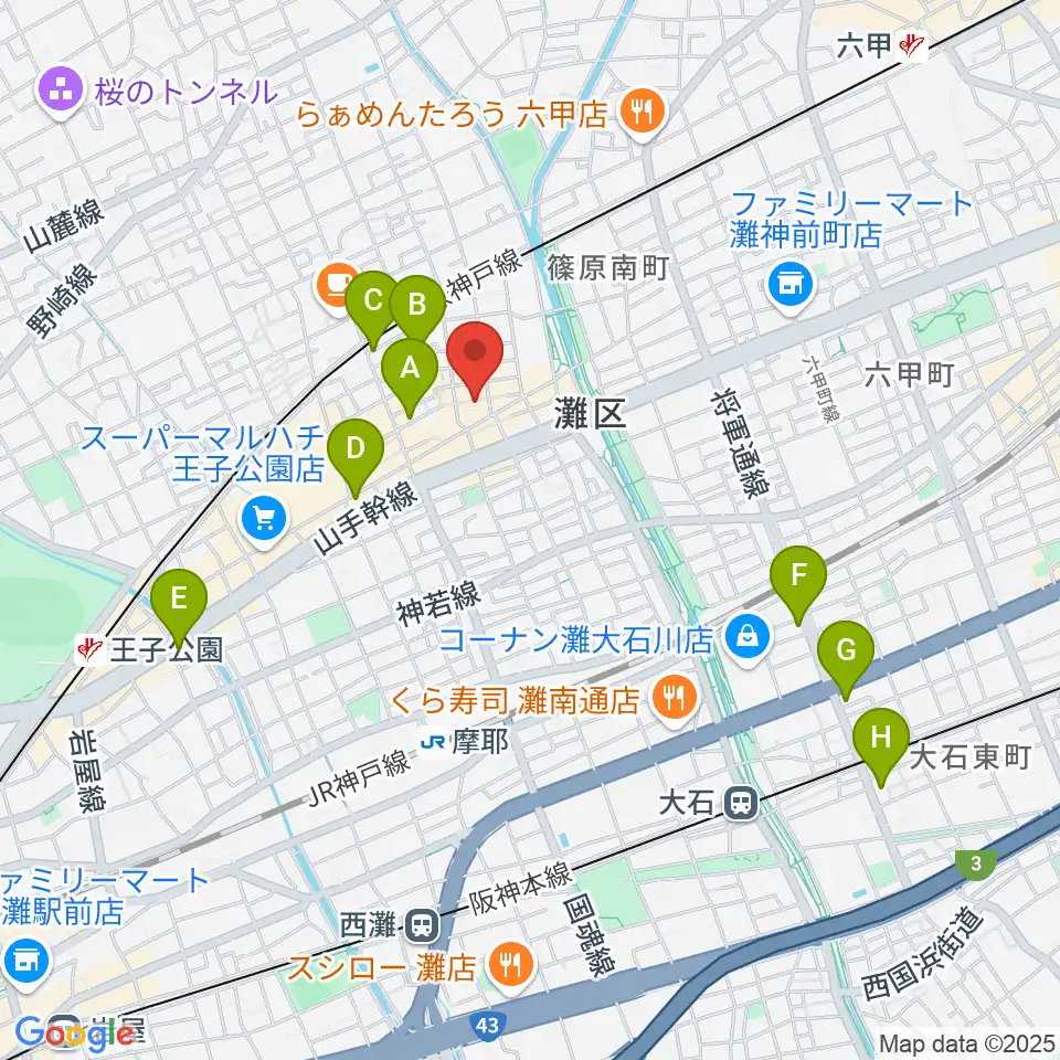 神戸マンボーギター教室周辺のホテル一覧地図