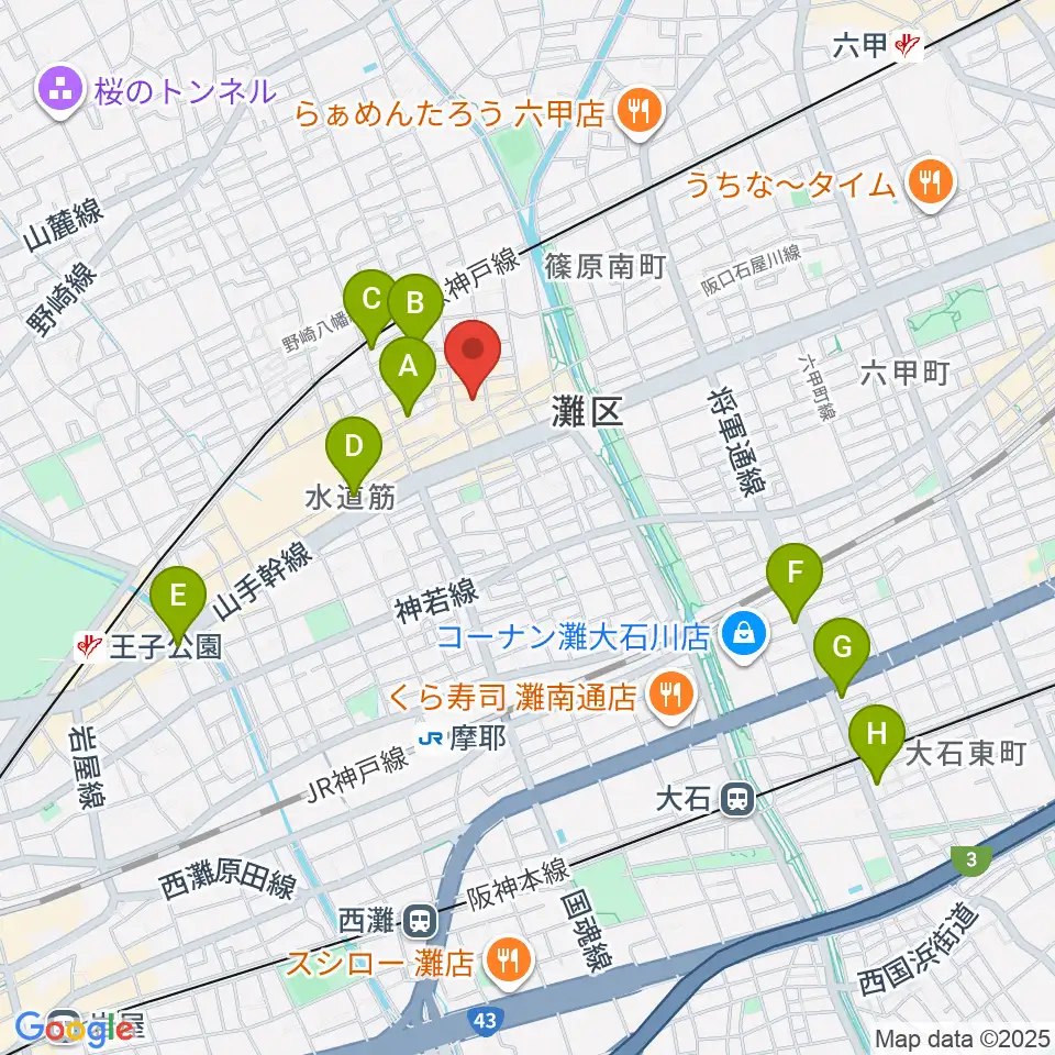 神戸マンボーギター教室周辺のホテル一覧地図