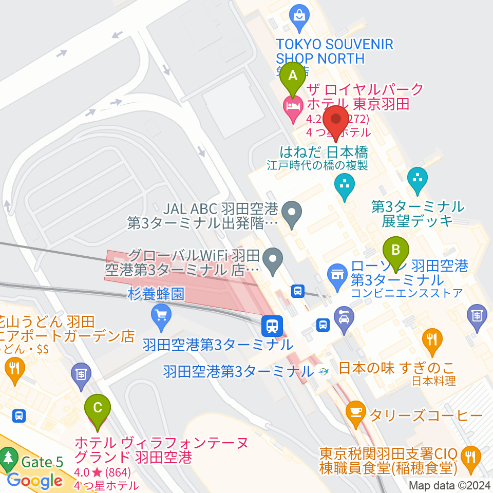 羽田空港ティアットスカイホール周辺のホテル一覧地図