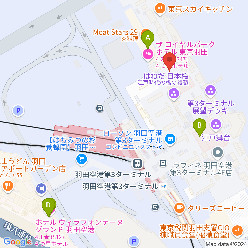 羽田空港ティアットスカイホール周辺のホテル一覧地図