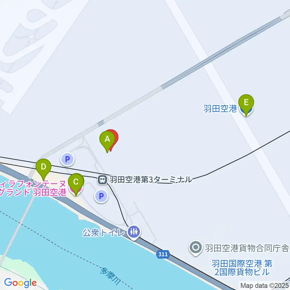 羽田空港ティアットスカイホール周辺のホテル一覧地図