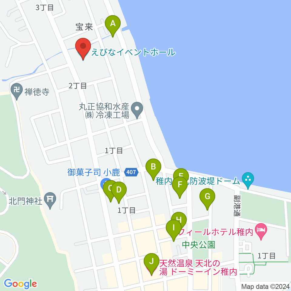 稚内エビナイベントホール周辺のホテル一覧地図