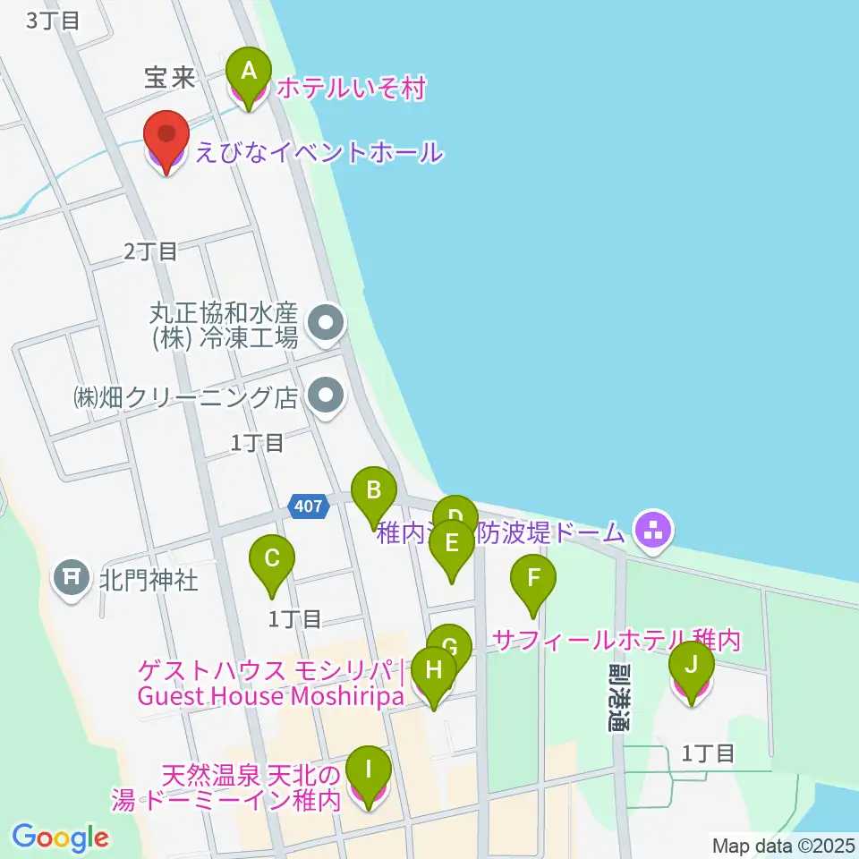 稚内エビナイベントホール周辺のホテル一覧地図