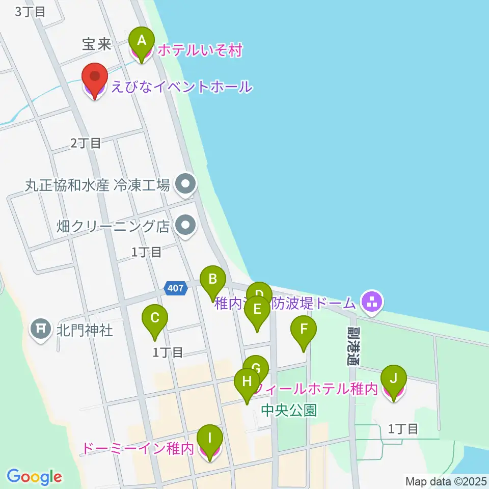 稚内エビナイベントホール周辺のホテル一覧地図
