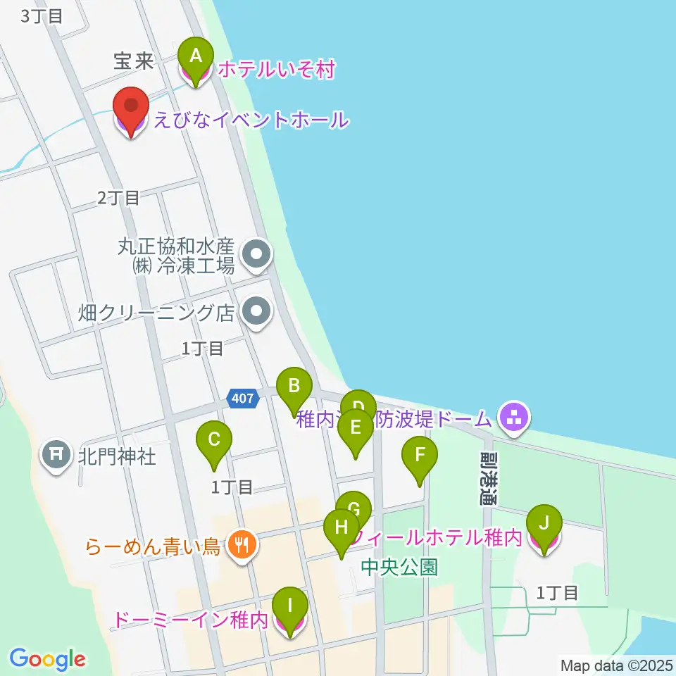 稚内エビナイベントホール周辺のホテル一覧地図