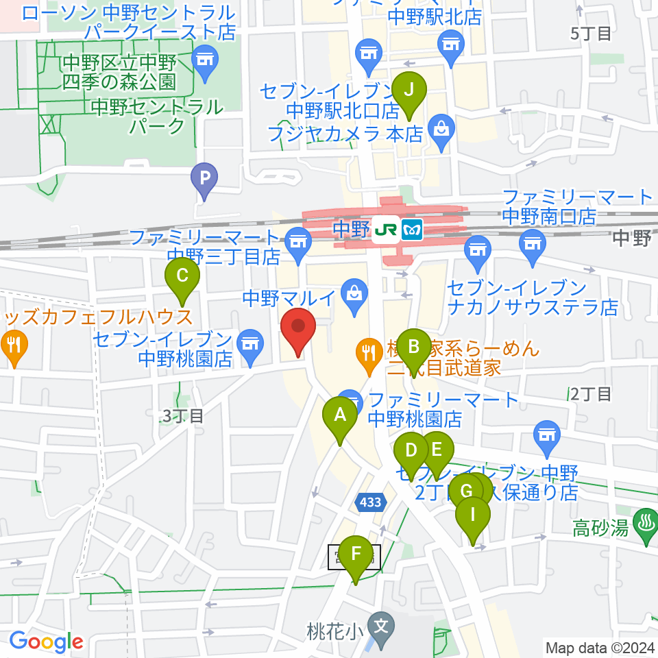 サウンドスタジオノア 中野店周辺のホテル一覧地図