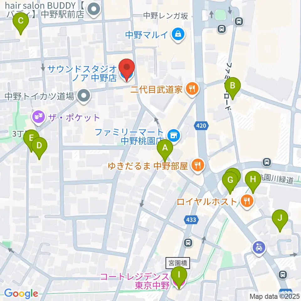 サウンドスタジオノア 中野店周辺のホテル一覧地図