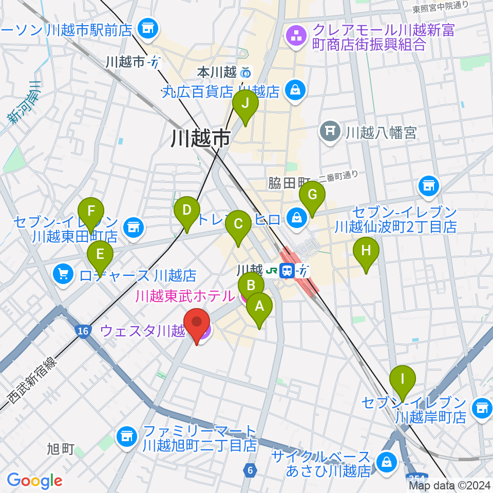 ウェスタ川越 大ホール周辺のホテル一覧地図