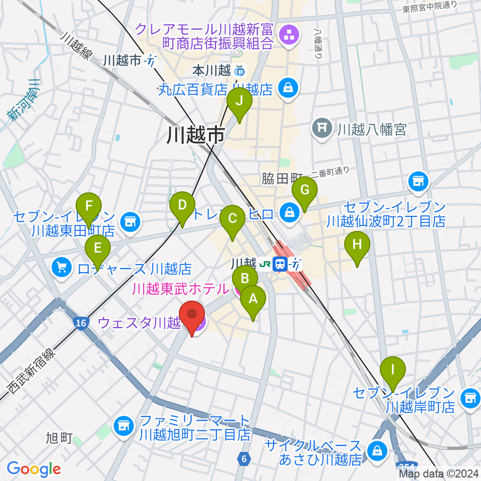 ウェスタ川越 大ホール周辺のホテル一覧地図