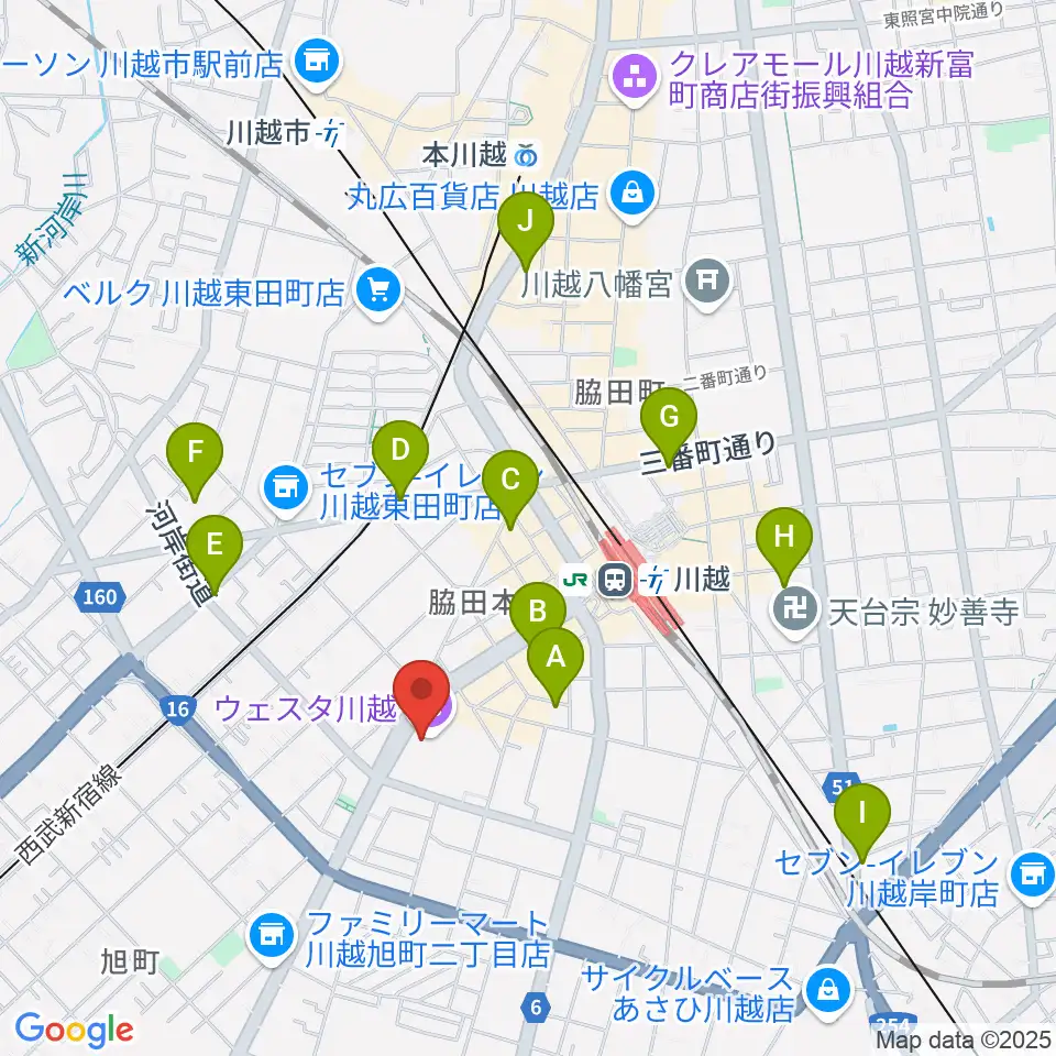ウェスタ川越周辺のホテル一覧地図