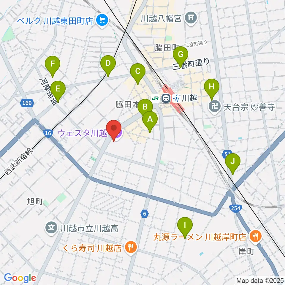 ウェスタ川越周辺のホテル一覧地図