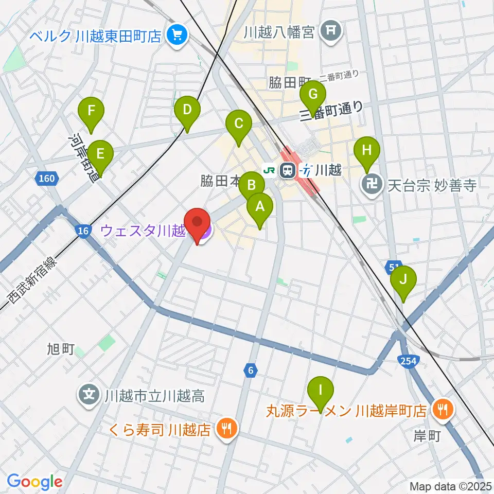 ウェスタ川越周辺のホテル一覧地図