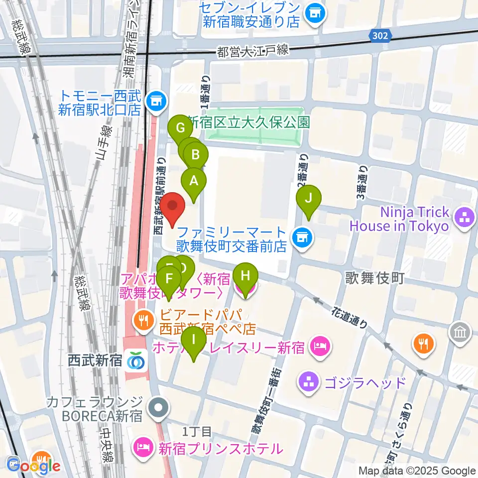 新宿バティオス周辺のホテル一覧地図