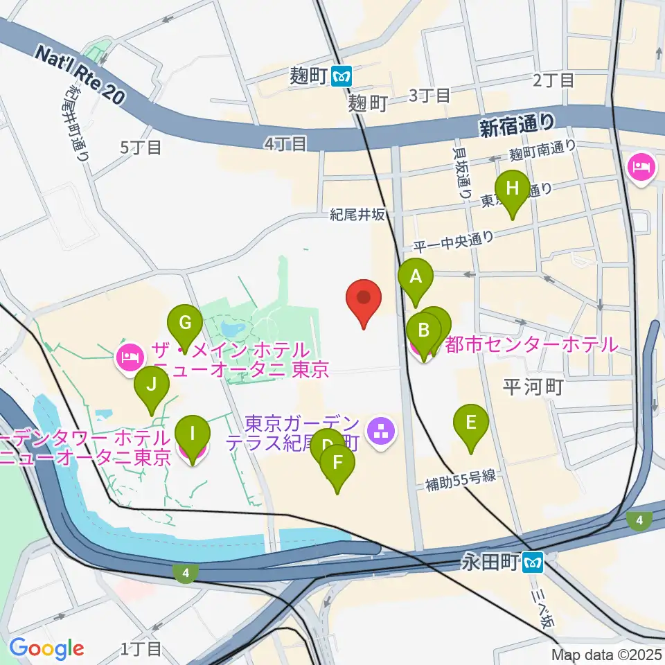紀尾井町サロンホール周辺のホテル一覧地図