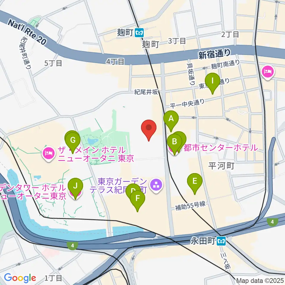紀尾井町サロンホール周辺のホテル一覧地図