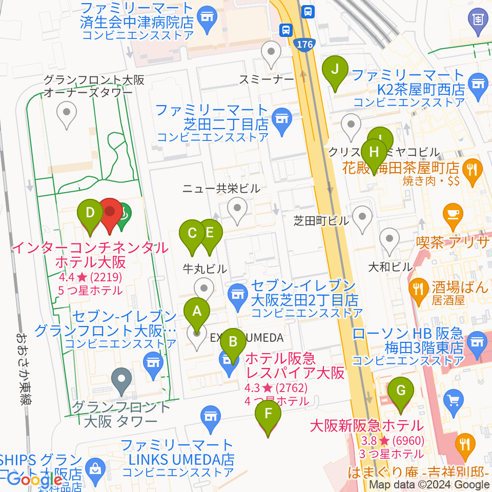 グランフロント大阪 ナレッジシアター周辺のホテル一覧地図