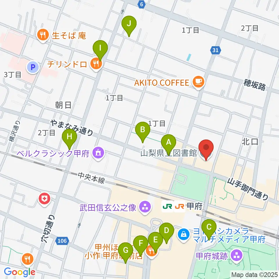 山梨県立図書館周辺のホテル一覧地図