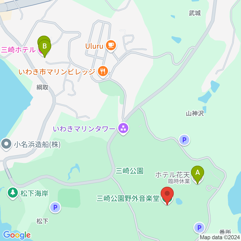 三崎公園野外音楽堂周辺のホテル一覧地図