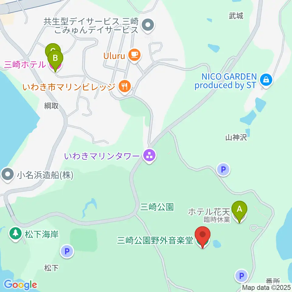 三崎公園野外音楽堂周辺のホテル一覧地図