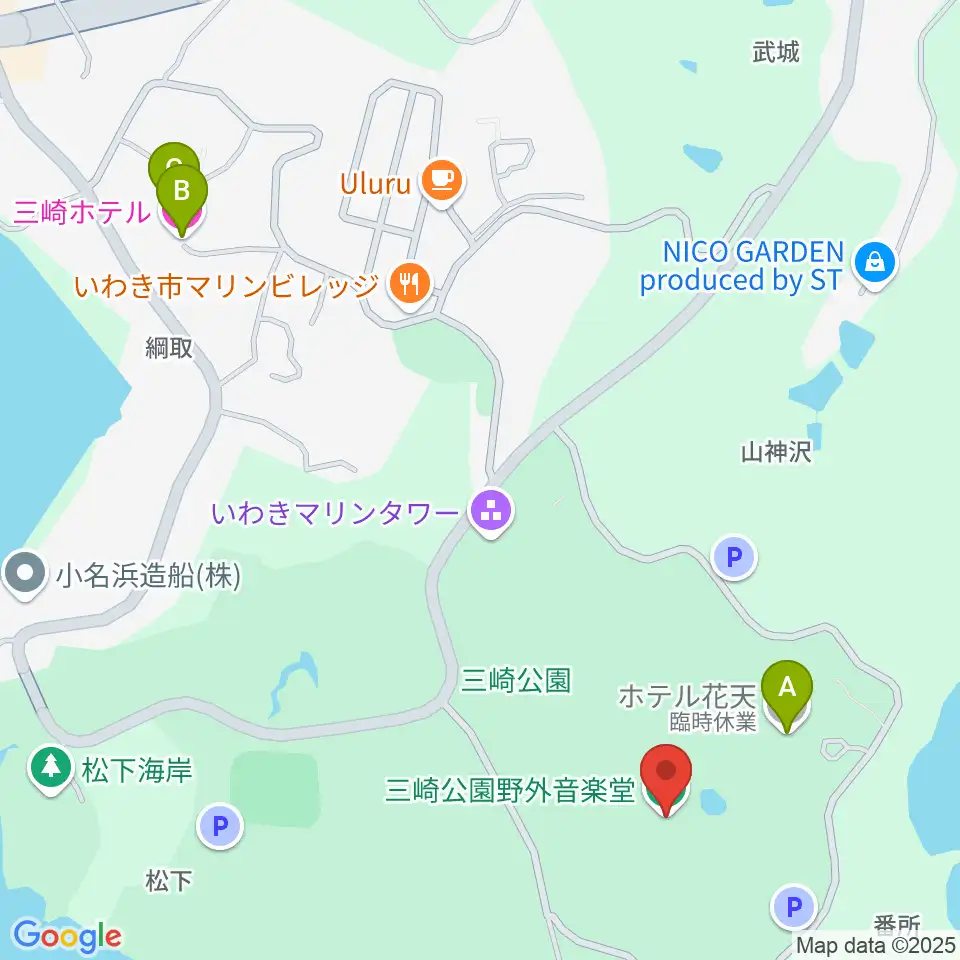 三崎公園野外音楽堂周辺のホテル一覧地図