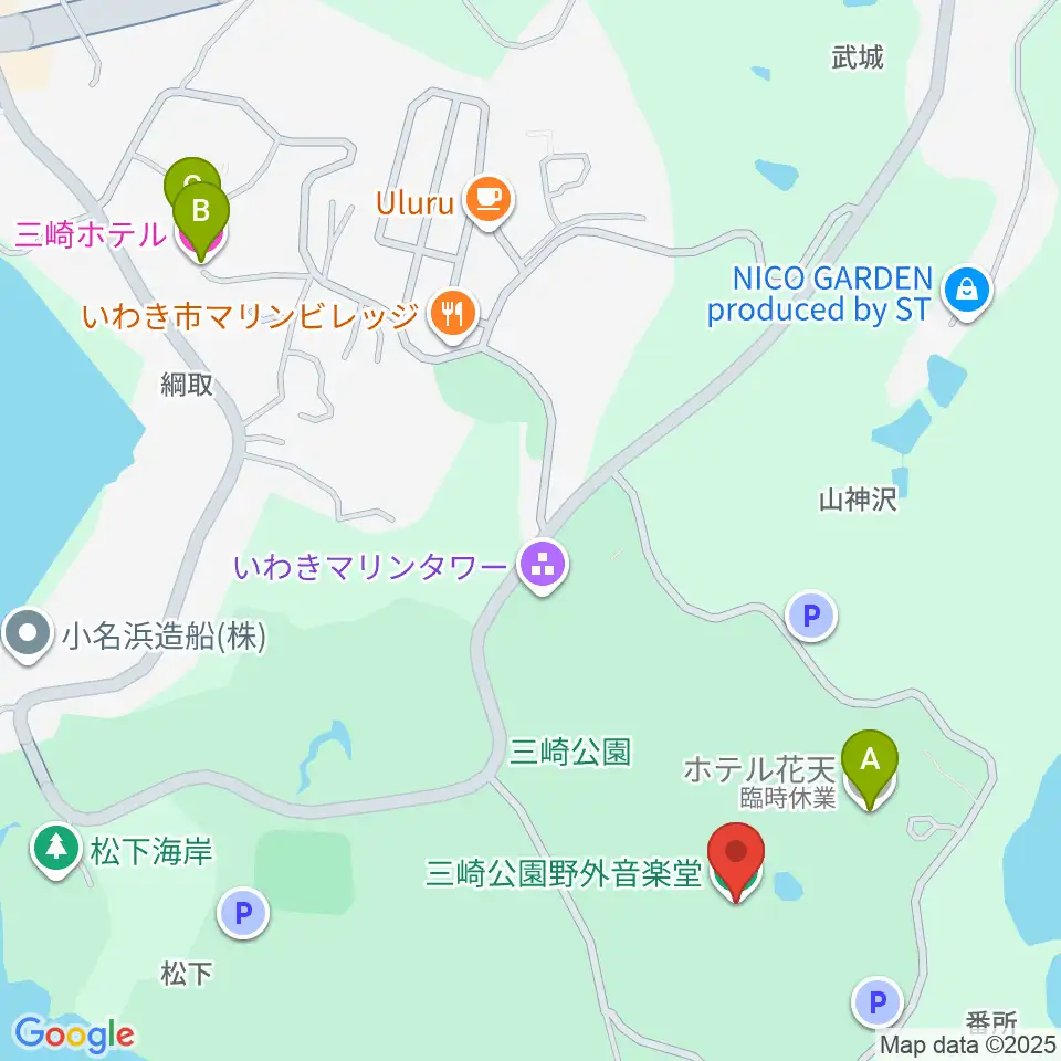 三崎公園野外音楽堂周辺のホテル一覧地図