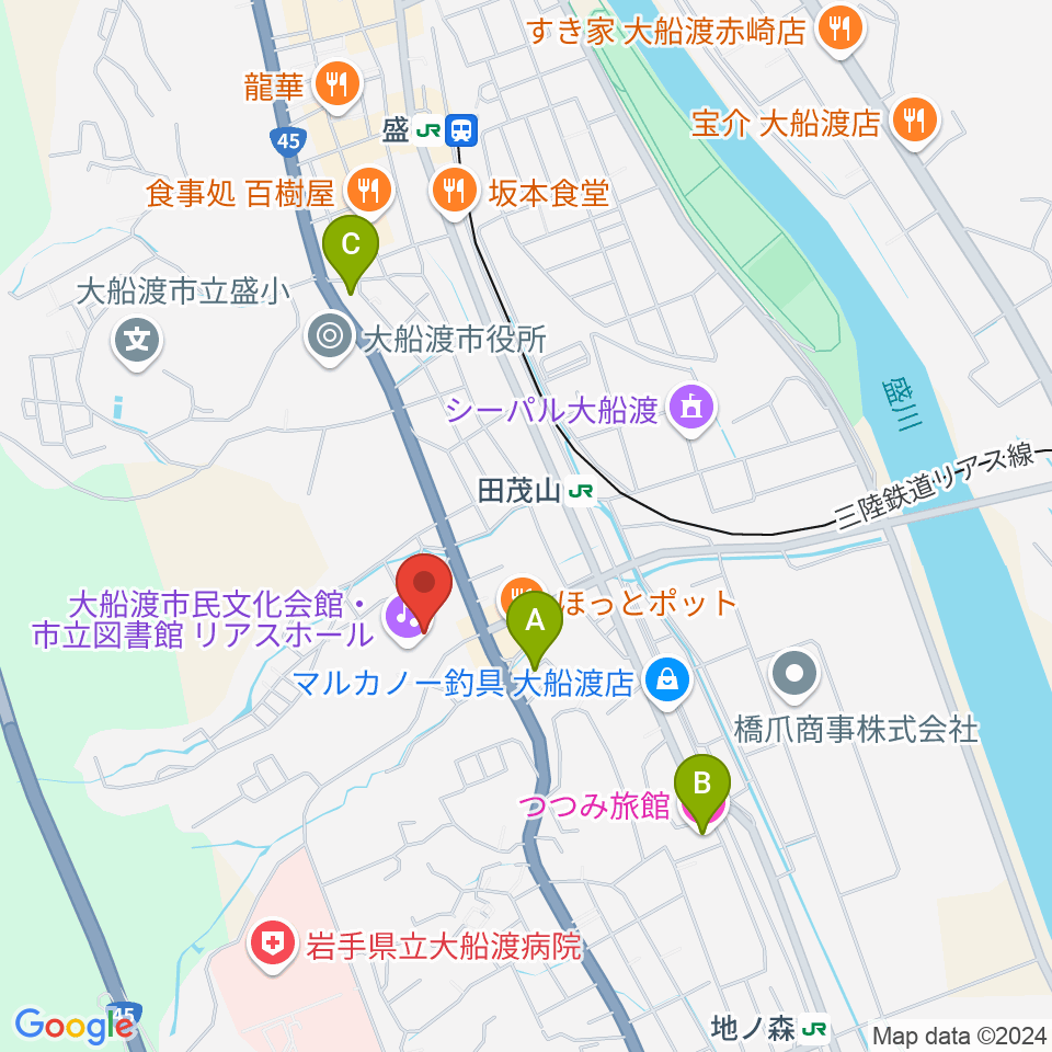 リアスホール周辺のホテル一覧地図