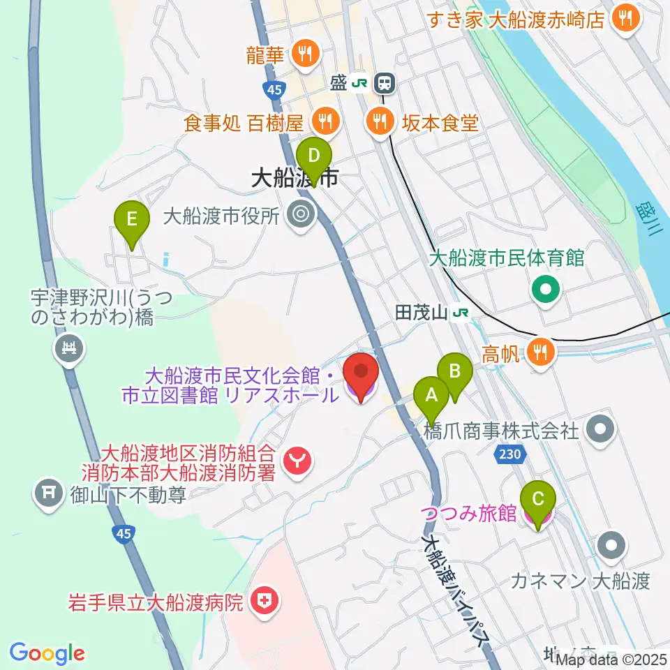 リアスホール周辺のホテル一覧地図
