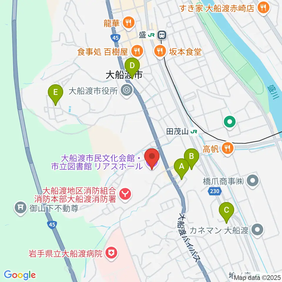 リアスホール周辺のホテル一覧地図
