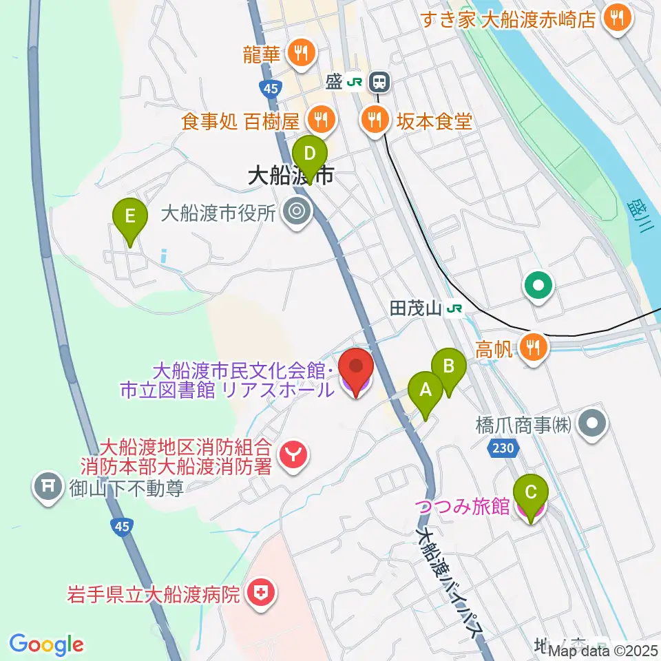 リアスホール周辺のホテル一覧地図
