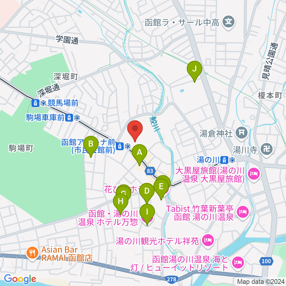 函館アリーナ周辺のホテル一覧地図