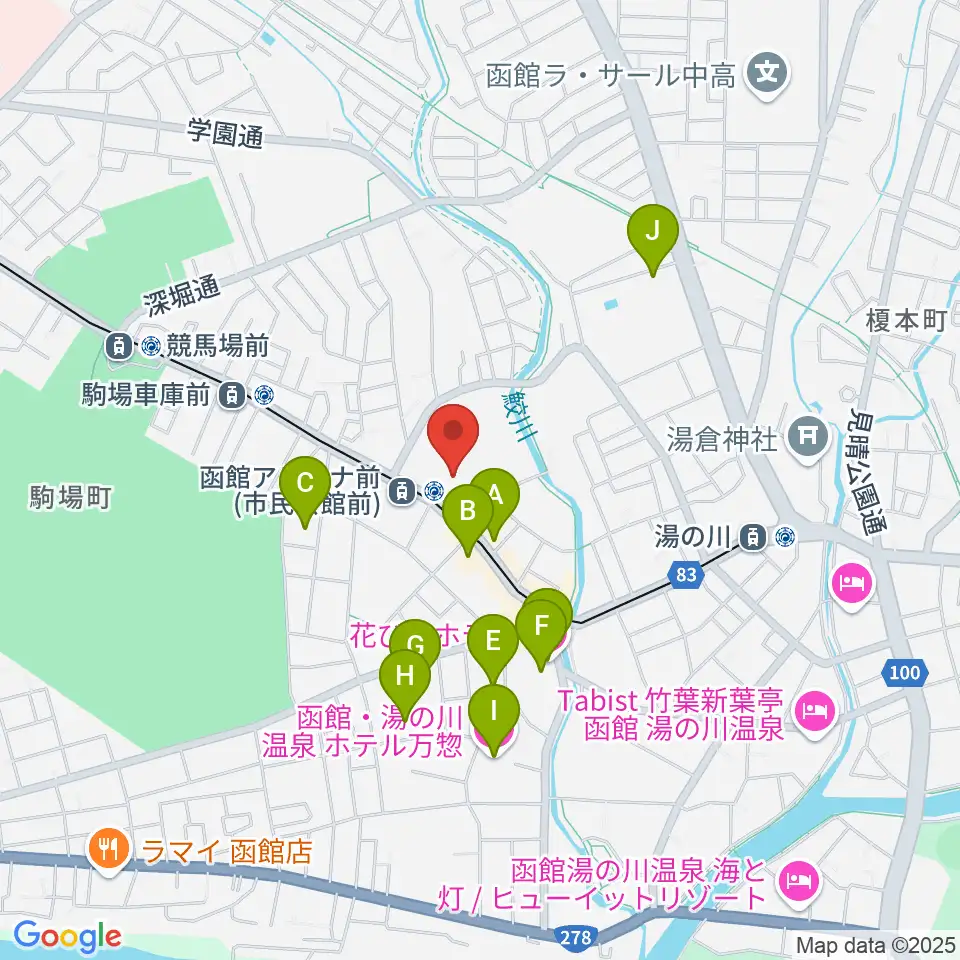 函館アリーナ周辺のホテル一覧地図