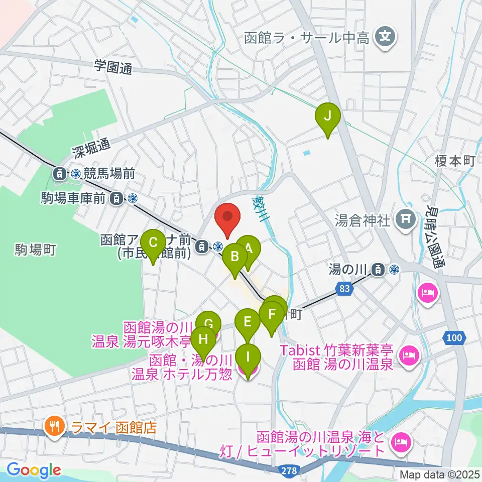 函館アリーナ周辺のホテル一覧地図