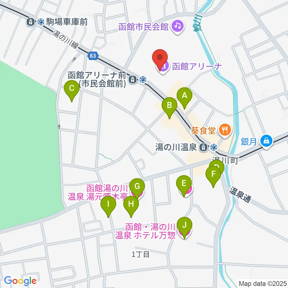 函館アリーナ周辺のホテル一覧地図