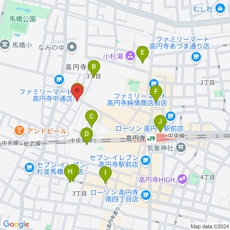 高円寺パンディット周辺のホテル一覧地図