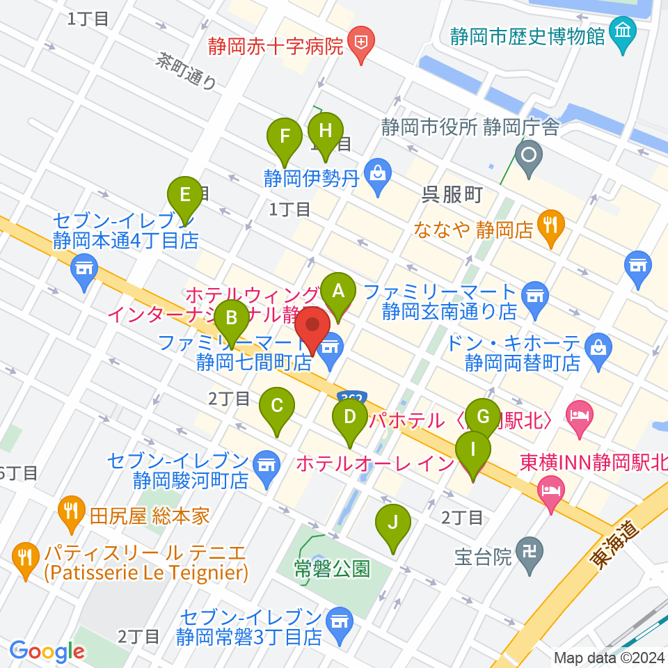 MIRAIEリアン コミュニティホール七間町周辺のホテル一覧地図