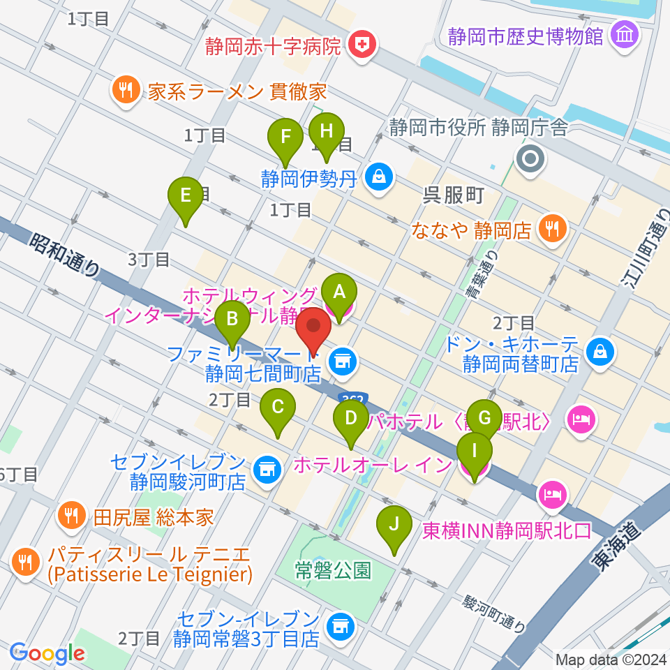 MIRAIEリアン コミュニティホール七間町周辺のホテル一覧地図