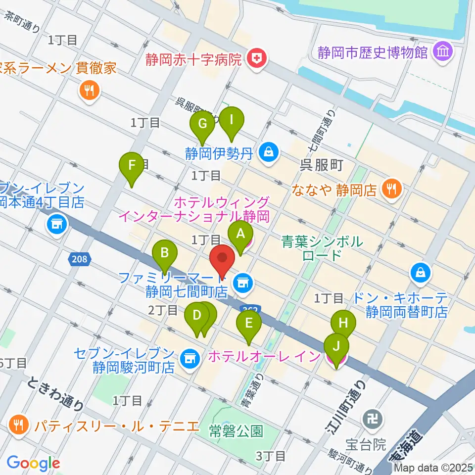 MIRAIEリアン コミュニティホール七間町周辺のホテル一覧地図