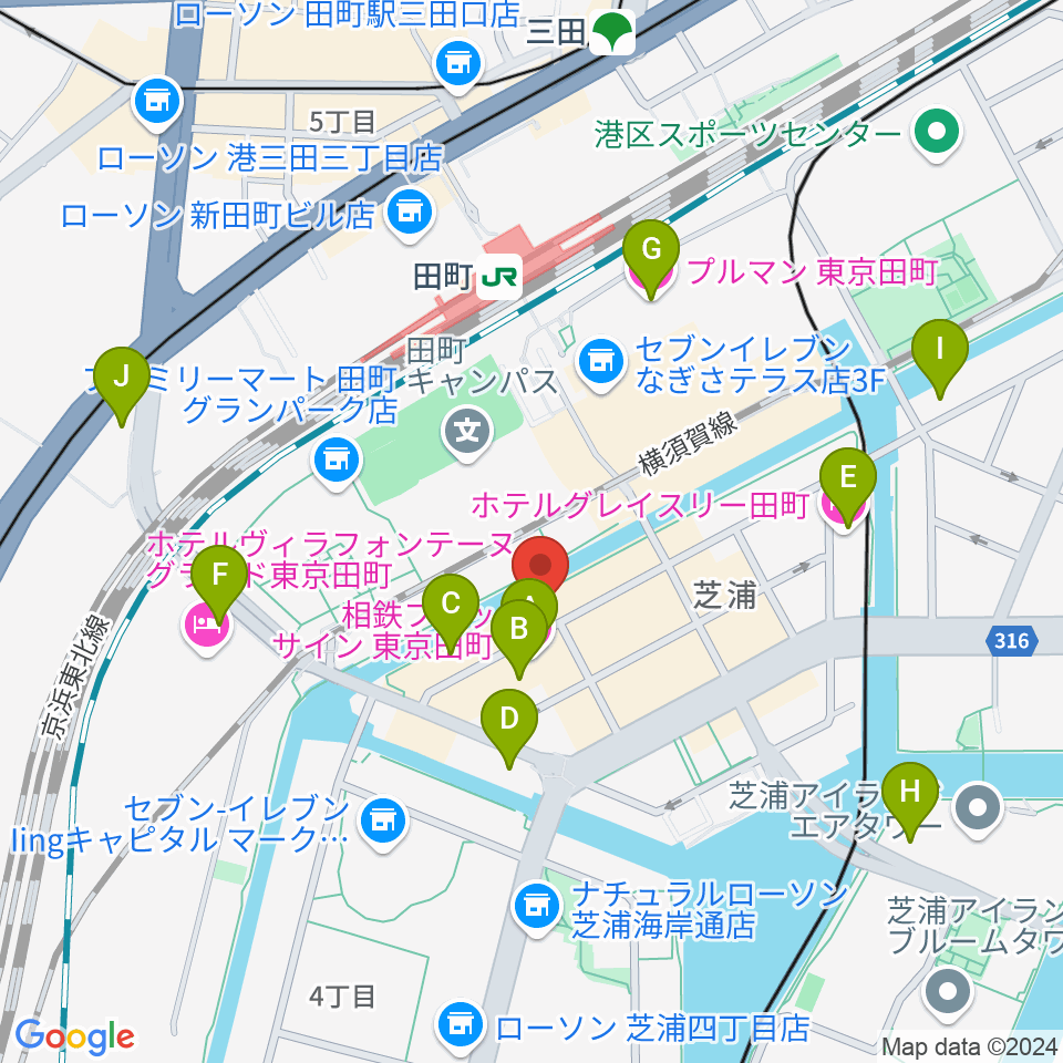 ミナトピアノ練習室周辺のホテル一覧地図