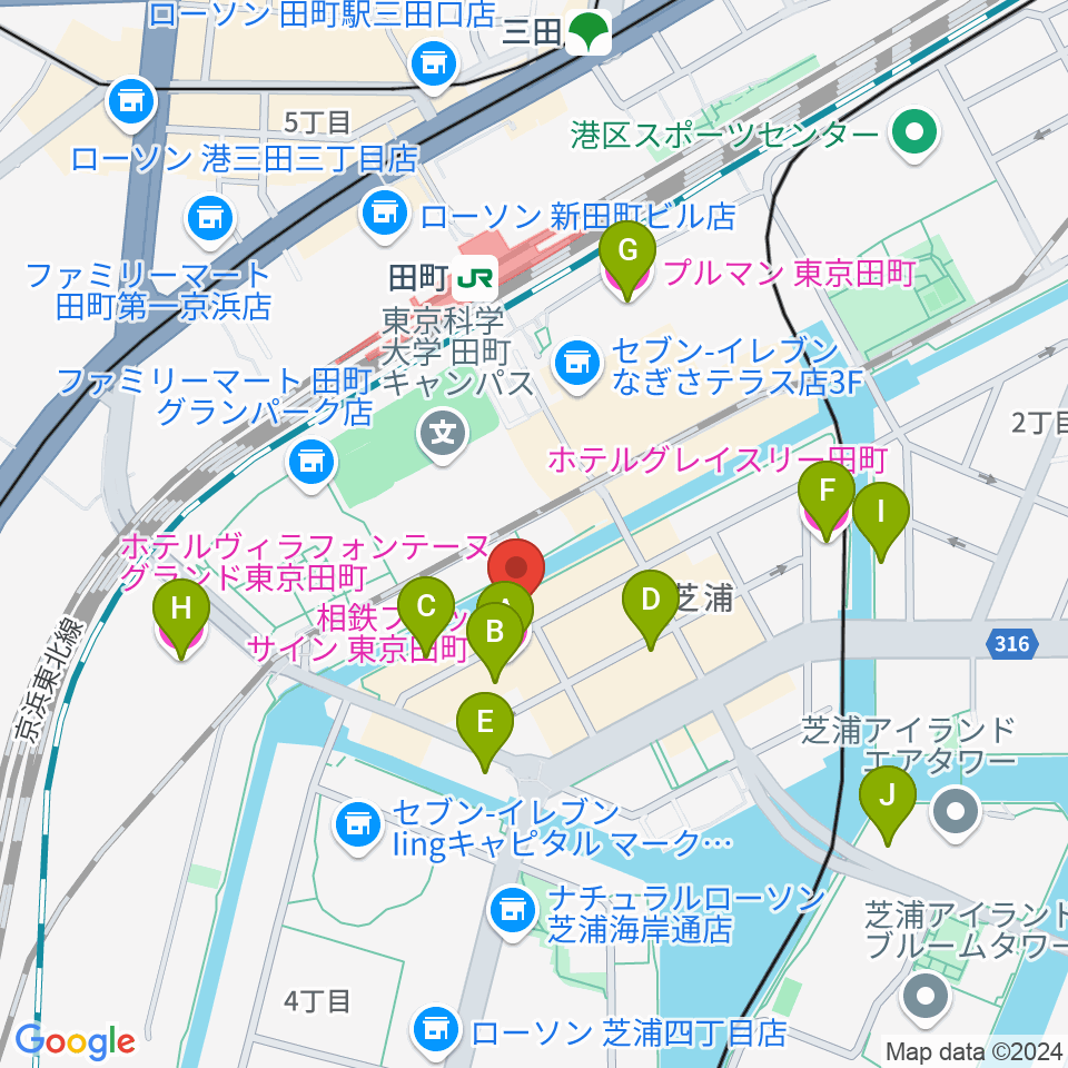 ミナトピアノ練習室周辺のホテル一覧地図