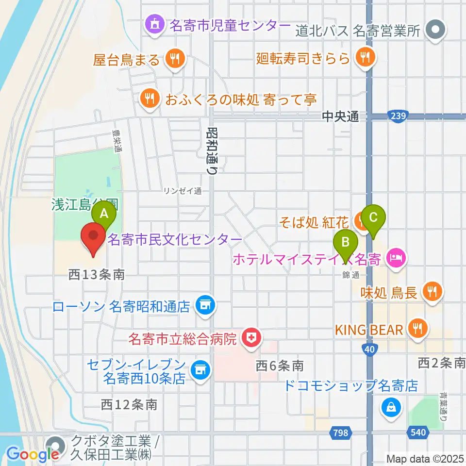 名寄市民文化センター周辺のホテル一覧地図