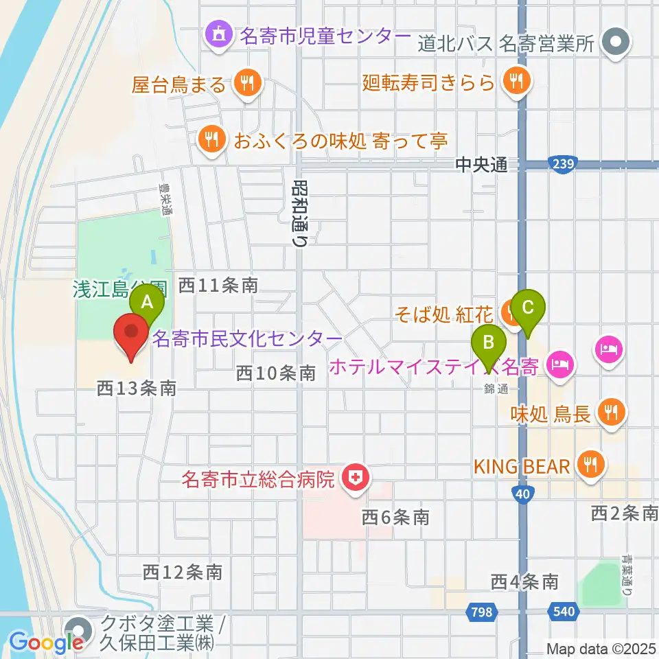 名寄市民文化センター東館周辺のホテル一覧地図