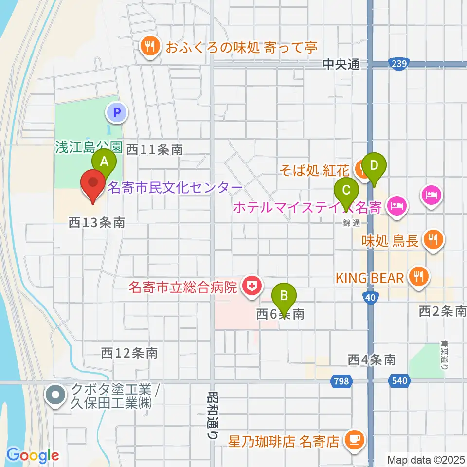 名寄市民文化センター東館周辺のホテル一覧地図