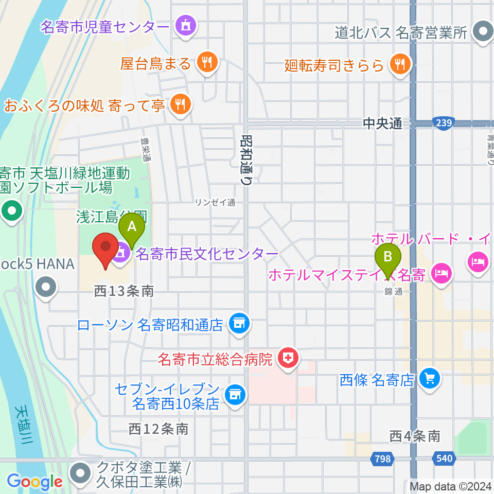 名寄市民文化センター エンレイホール周辺のホテル一覧地図