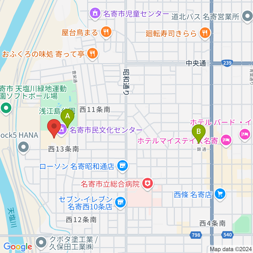 名寄市民文化センター エンレイホール周辺のホテル一覧地図