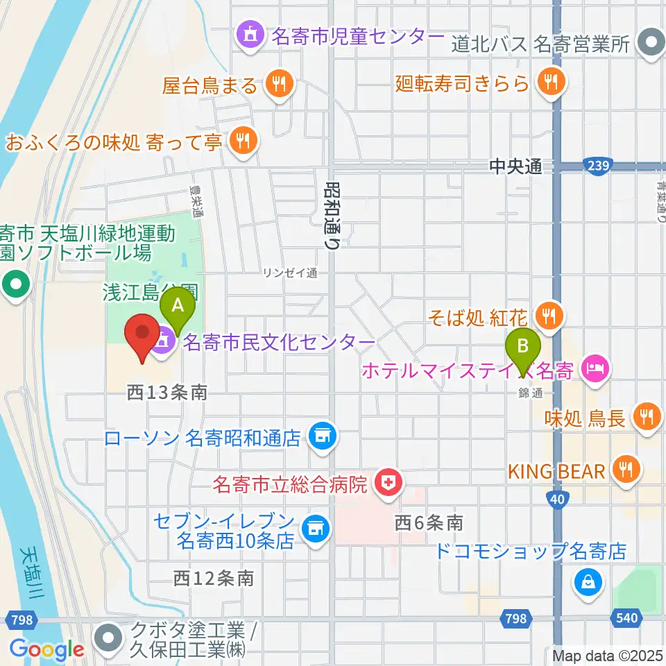 名寄市民文化センター エンレイホール周辺のホテル一覧地図