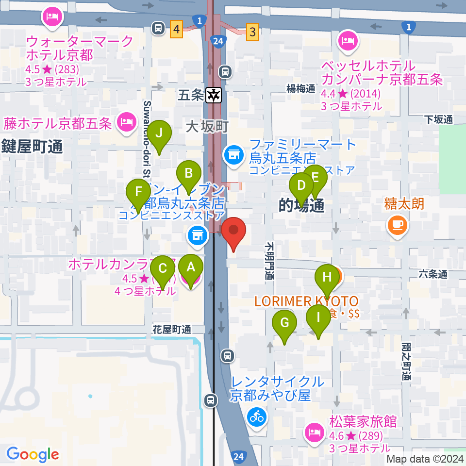 ベリーメリーミュージックスクール京都校周辺のホテル一覧地図