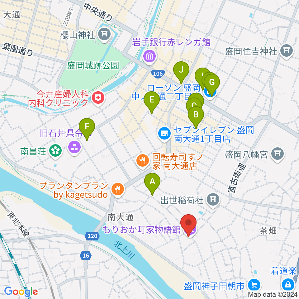 もりおか町家物語館 浜藤ホール周辺のホテル一覧地図